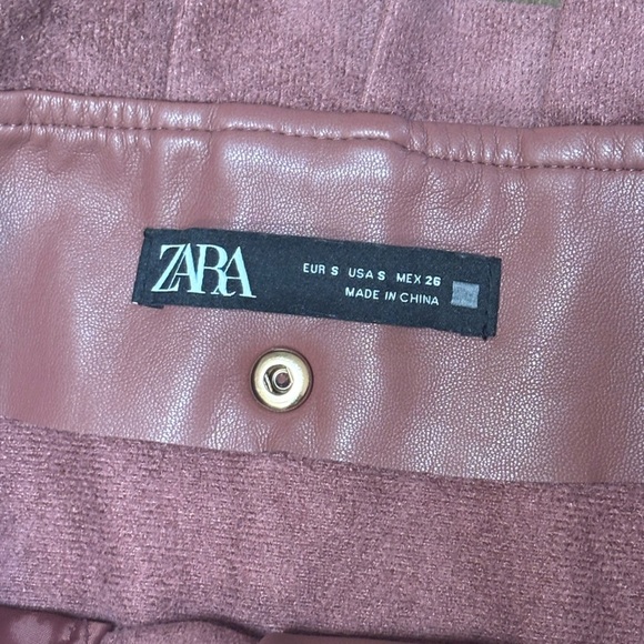 ZARA PLEATED FAUX LEATHER RUFFLE HIGH WAISTED COWBOY BROWN WESTERN SKIRT SZ S - Picture 4 of 11